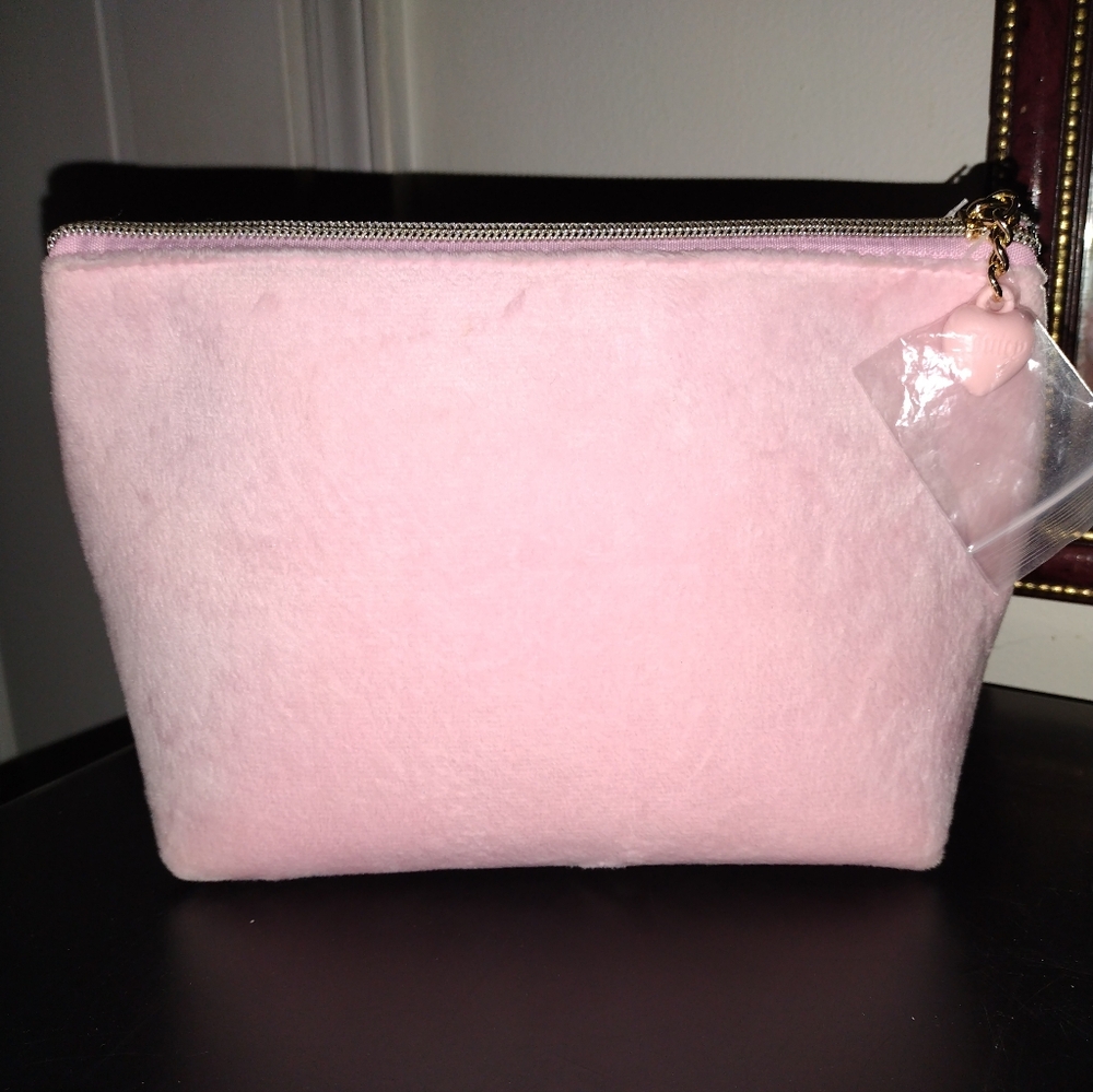 Juicy Couture Pink Plush Cosmetic Pouch with Studded Heart Logo - Picture 2 of 3